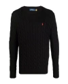Polo Ralph Lauren Cable Knit Sweater With Ribbed Finish In Black