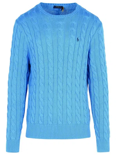 Polo Ralph Lauren Logo Embroidered Cable-knit Jumper In Blue