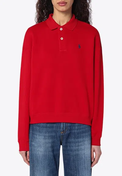 Polo Ralph Lauren Logo Embroidered Cable Knit Polo Sweater