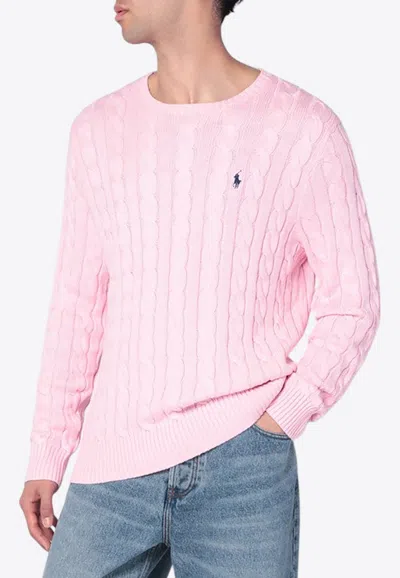 POLO RALPH LAUREN LOGO EMBROIDERED CABLE KNIT SWEATER