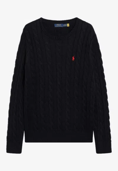 Polo Ralph Lauren Navy Blue Cable-knit Cotton Sweater In Black