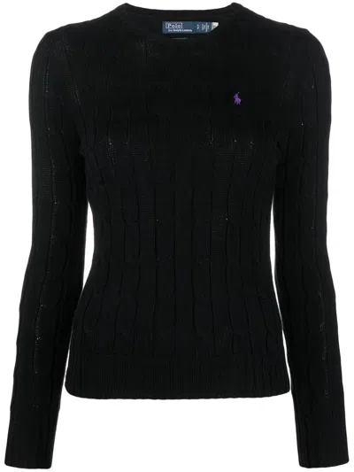 Polo Ralph Lauren Logo-embroidered Cable-knit Sweater In Black