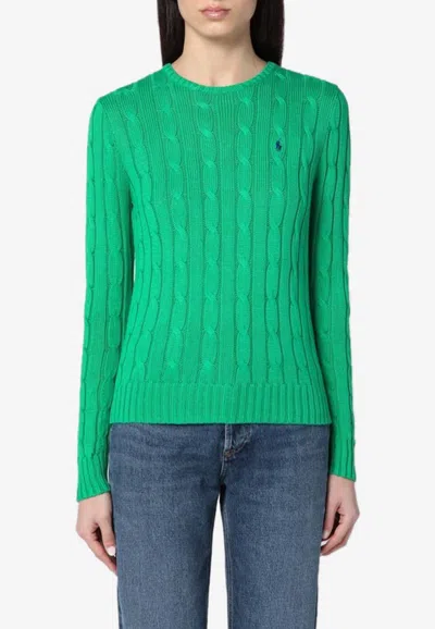 Polo Ralph Lauren Cable Knit Pullover With Contrasting Embroidered Logo In Green