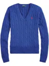 Polo Ralph Lauren Logo-embroidered Cable-knit Sweatshirt In Blue