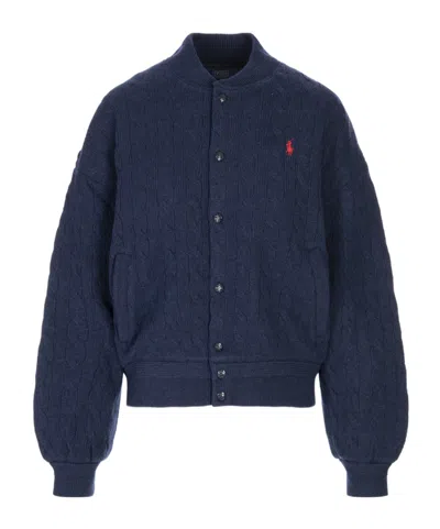 Polo Ralph Lauren Logo Embroidered Cable-knit Cardigan In Blue