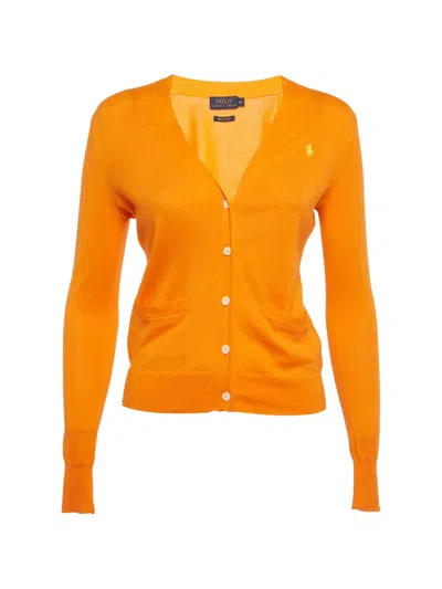 Pre-owned Polo Ralph Lauren Logo-embroidered Cardigan In Orange