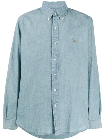 Polo Ralph Lauren Logo-embroidered Chambray Shirt In Blue