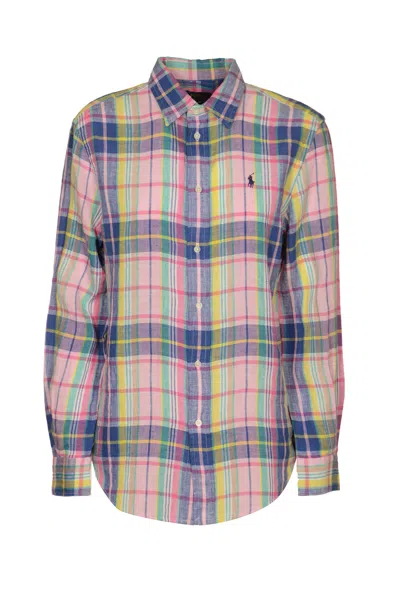 Polo Ralph Lauren Logo Embroidered Check Pattern Round Hem Shirt In Multicolor