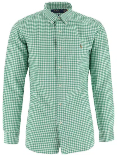 Polo Ralph Lauren Logo Embroidered Checked Buttoned Shirt In Green