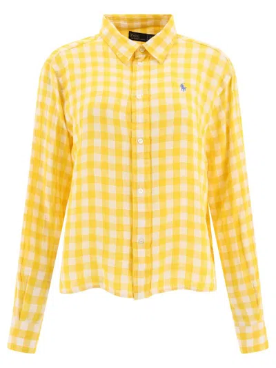 Polo Ralph Lauren Logo Embroidered Checked Shirt In Yellow
