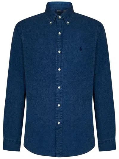 Polo Ralph Lauren Logo Embroidered Corduroy Shirt In Blue