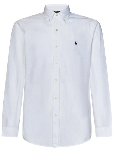 Polo Ralph Lauren Logo Embroidered Corduroy Shirt In White