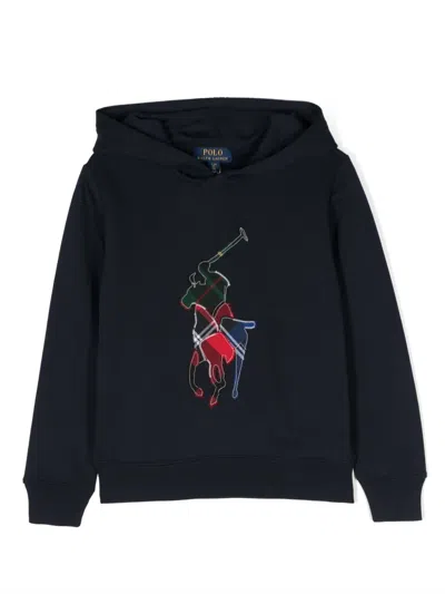 Polo Ralph Lauren Kids' Logo-embroidered Cotton-blend Hoodie In Blue