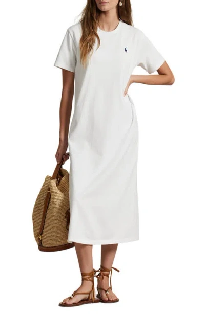 Polo Ralph Lauren Logo Embroidered Cotton Jersey T-shirt Dress In White
