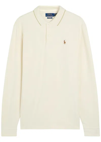 Polo Ralph Lauren Logo-embroidered Cotton-knit Polo Shirt In Neutral