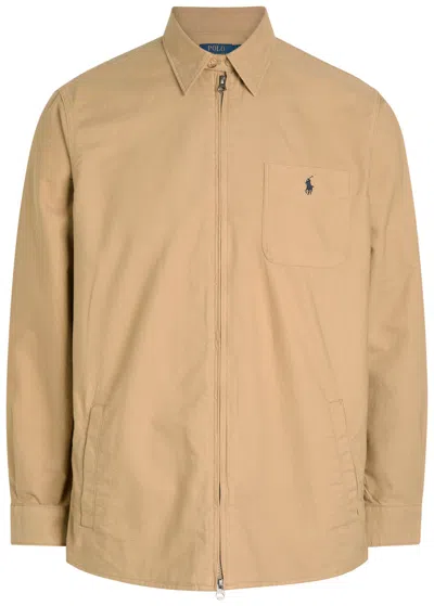 Polo Ralph Lauren Logo-embroidered Cotton Overshirt In Brown
