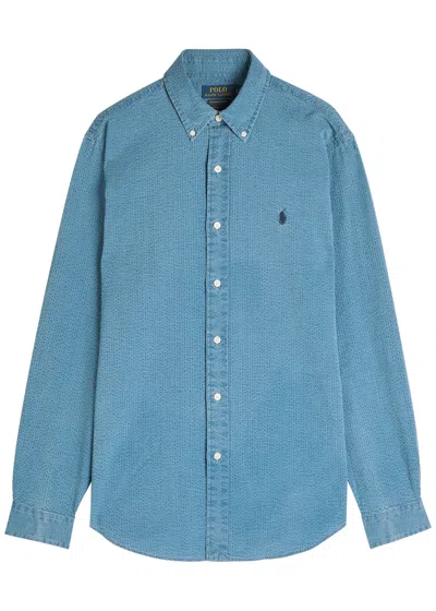 Polo Ralph Lauren Logo-embroidered Cotton Seersucker Shirt In Blue