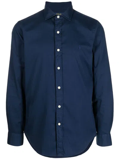 Polo Ralph Lauren Logo-embroidered Linen Shirt In Blue
