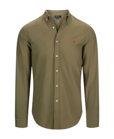 Polo Ralph Lauren Button-down Collar Logo-embroidered Linen Shirt In Green