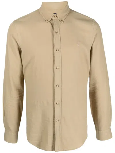 Polo Ralph Lauren Logo-embroidered Cotton Shirt In Neutrals
