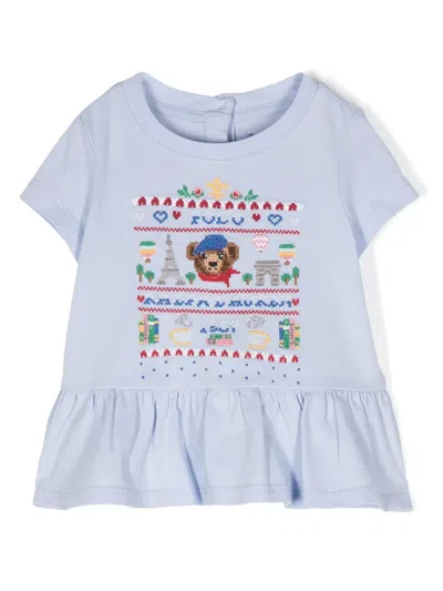 Polo Ralph Lauren Babies' Logo-embroidered Cotton T-shirt In Blue