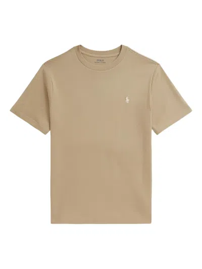 Polo Ralph Lauren Kids' Logo-embroidered Crew-neck T-shirt In Neutral
