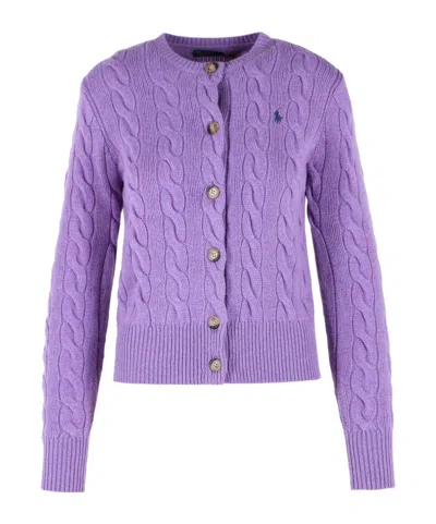 Polo Ralph Lauren Logo Embroidered Crewneck Cardigan In Purple