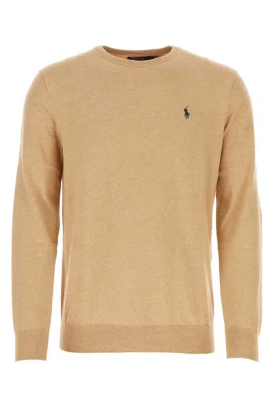 Polo Ralph Lauren Logo-embroidered Crewneck Sweater Sweater In Camel Melange