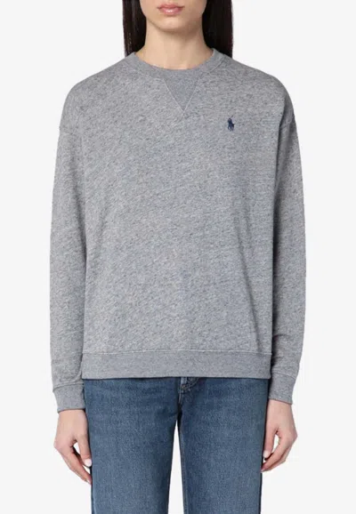 Polo Ralph Lauren Logo Embroidered Crewneck Sweatshirt In Gray