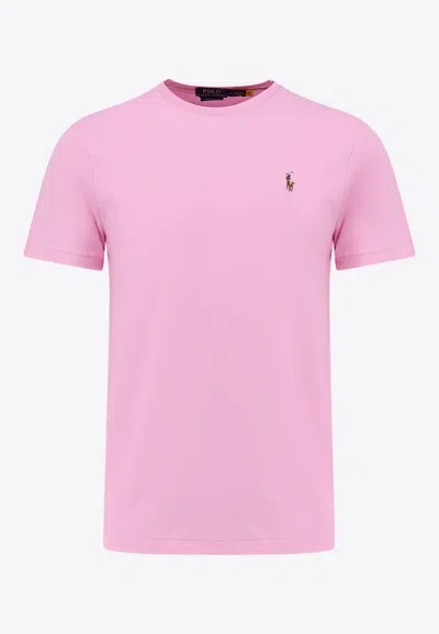 Polo Ralph Lauren Logo Embroidered Crewneck T-shirt In Pink