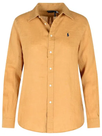 Polo Ralph Lauren Logo Embroidered Curved Hem Shirt In Beige