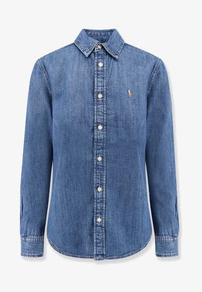 Polo Ralph Lauren Logo Embroidered Denim Shirt In Blue