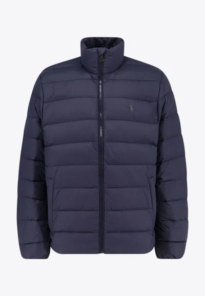 Polo Ralph Lauren Logo Embroidered Down Jacket In Blue