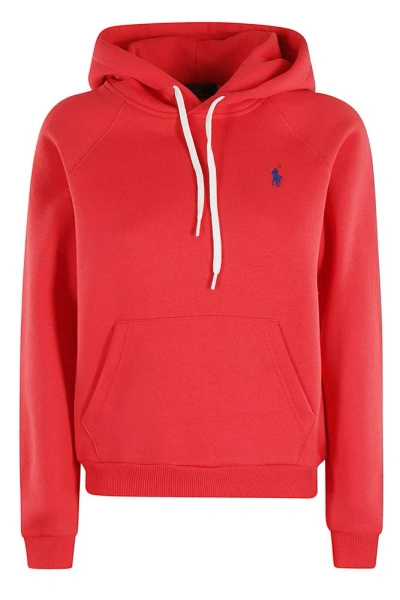 Polo Ralph Lauren Logo Embroidered Drawstring Hoodie In Bright Hibiscus