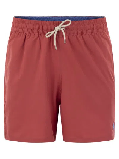 Polo Ralph Lauren Logo Embroidered Drawstring Swim Shorts In Red