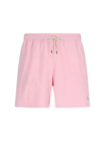 Polo Ralph Lauren Logo Embroidered Drawstring Swim Shorts In Pink