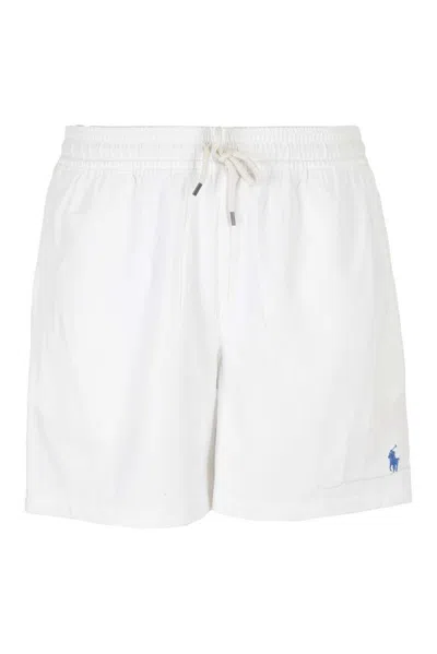 Polo Ralph Lauren Logo Embroidered Drawstring Swim Shorts In White