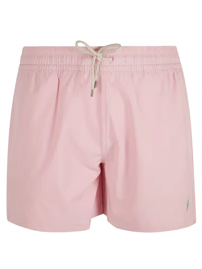 Polo Ralph Lauren Logo Embroidered Elastic Drawstring Waist Swim Shorts In Pink