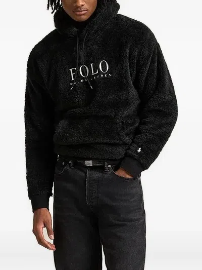 Polo Ralph Lauren Logo-embroidered Fleece Hoodie In Black