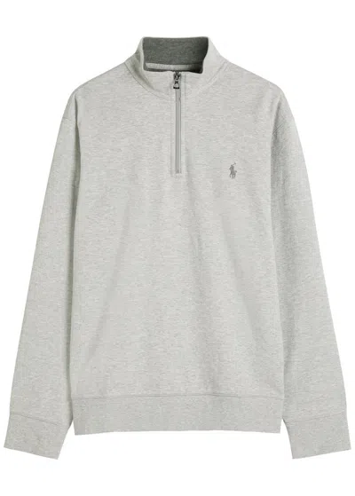 Polo Ralph Lauren Logo-embroidered Half-zip Cotton-blend Sweatshirt In Gray