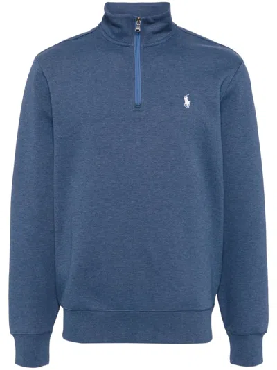 Polo Ralph Lauren Logo-embroidered Half-zip Sweatshirt In Blue