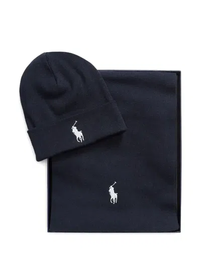 Polo Ralph Lauren Logo-embroidered Hat And Scarf Set In Black