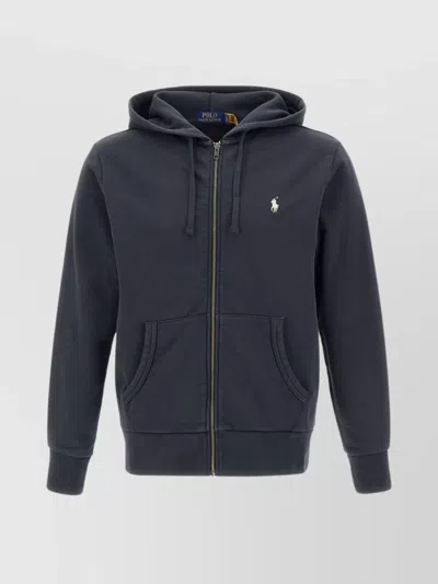 Polo Ralph Lauren Logo Embroidered Hooded Cotton Sweatshirt In Blue