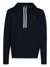 Polo Ralph Lauren Slouchy Black Cotton Blend Hoodie With Embroidered Logo In Blue