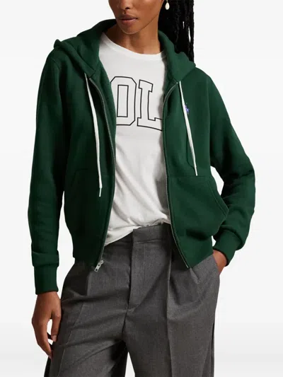 Polo Ralph Lauren Hooded Cotton Blend Sweatshirt Front Pockets In Green