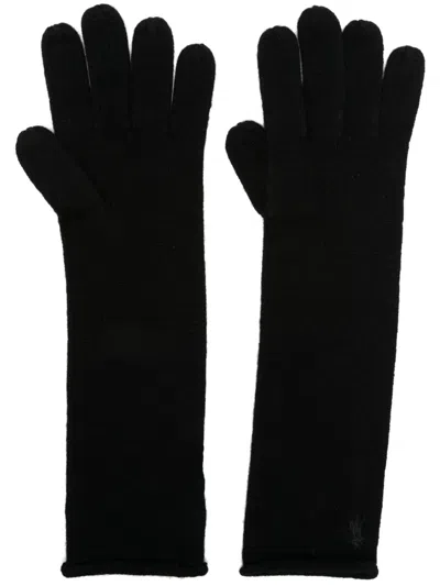 Polo Ralph Lauren Logo-embroidered Knitted Elbow Gloves In Black
