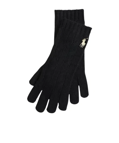 Polo Ralph Lauren Logo Embroidered Knitted Gloves In Black