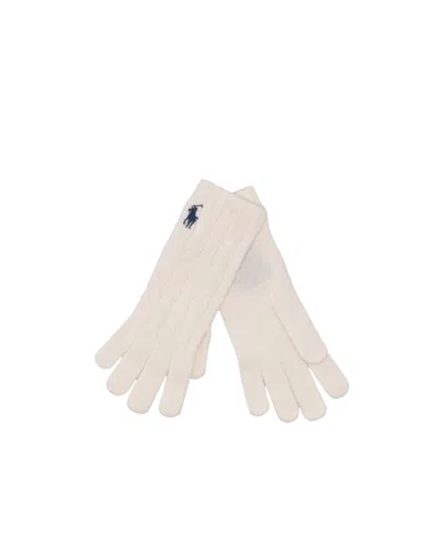 Polo Ralph Lauren Logo Embroidered Knitted Gloves In White