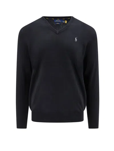 Polo Ralph Lauren Logo Embroidered Knitted Jumper In Black