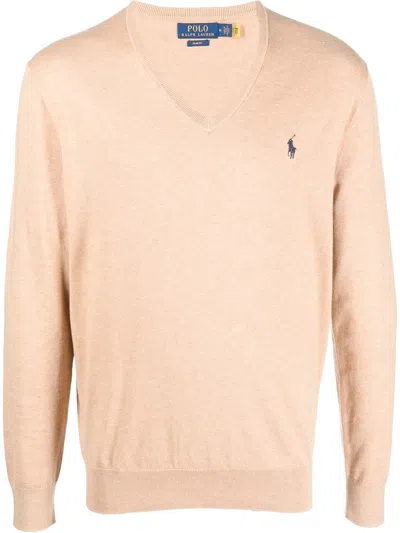 Polo Ralph Lauren Logo-embroidered Knitted Sweater In Brown